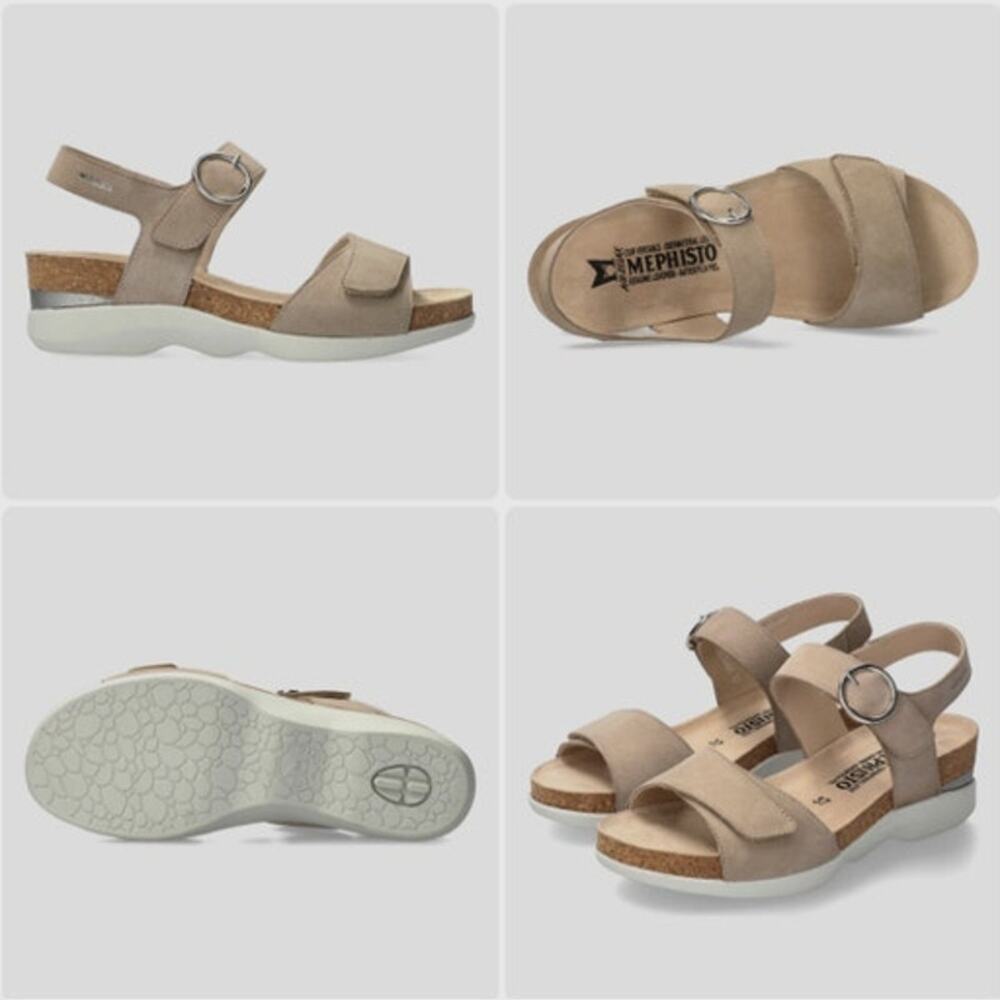 Mephisto Oriana Wedge Sandals Tan Beige Warm Grey Suede Cork EU 39 US 8.5 - Picture 2 of 10